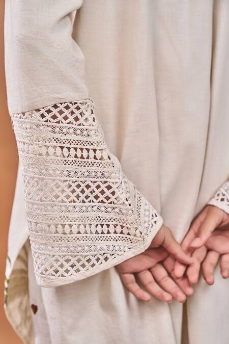 Masaba Ivory Linen Embroidery Mandarin Collar Blooming Board Kurta Set at Aza Fashions Masaba_Ivory Linen Embroidery Mandarin Collar Blooming Board Kurta Set _at_Aza_Fashions