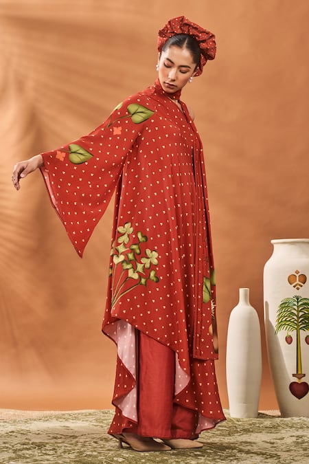 Buy Masaba Red Crepe, Silk Asymmetric Meadow Printed Kurta Set Online at Aza Fashions Buy_Masaba_Red Crepe, Silk Asymmetric Meadow Printed Kurta Set _Online_at_Aza_Fashions