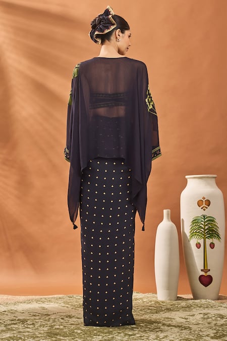Shop_Masaba_Black Georgette, Crepe Sequins V-, Round Ace Of Clubs Fusion Kurta Set _at_Aza_Fashions