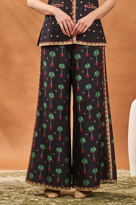 Masaba_Black Silk Round Neck Printed Kurta Set _Online_at_Aza_Fashions