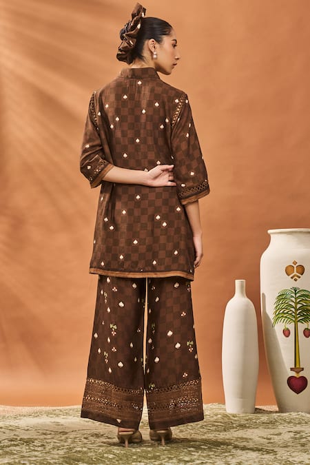 Masaba Brown Checkered Bloom Pant Set 