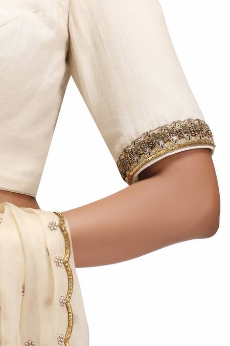 Buy_Mimamsaa_Ivory Organza, Silk Sequins, Embroidery Round Neck Hansa Saree And Blouse 