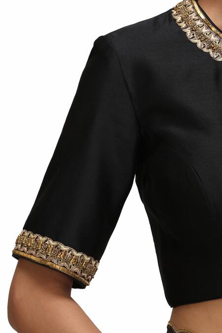 Buy_Mimamsaa_Black Organza, Silk Embroidery Round Neck Shyamala Saree And Stitched Blouse 