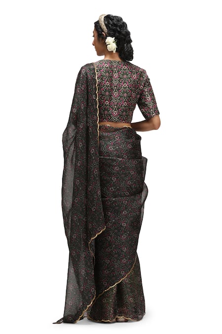 Mimamsaa Floral Print Organza Silk Saree Set 