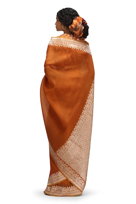 Mimamsaa Tvarita Orange Organza Silk Saree & Blouse 