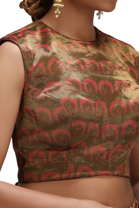 Buy_Mimamsaa_Green Tissue, Silk Round Neck Vikriti Saree Set 