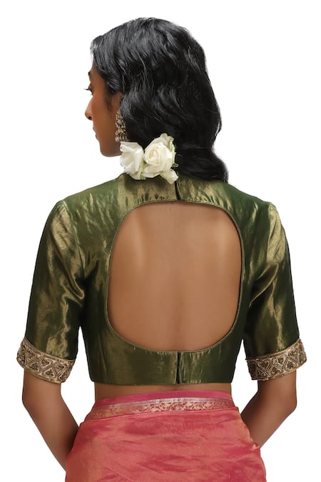 Shop_Mimamsaa_Pink Tissue, Silk Embroidery Round Neck Epshita Saree Set _Online_at_Aza_Fashions