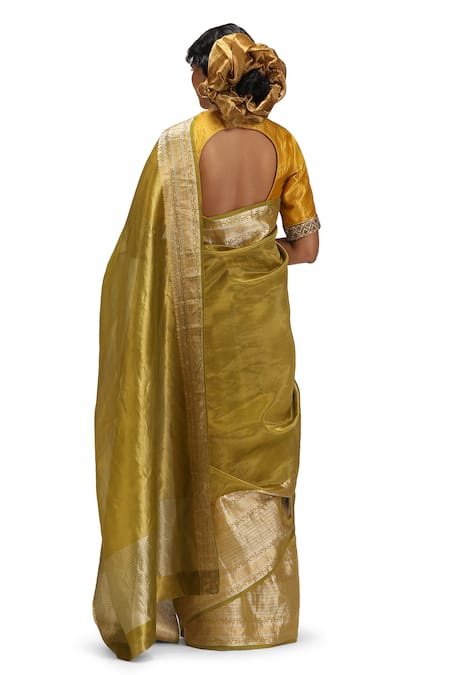 Mimamsaa Vagmi Olive Tissue Silk Saree Set 