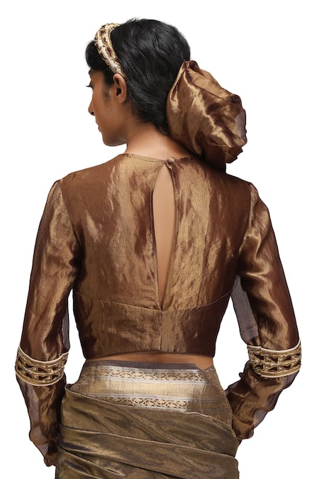 Buy_Mimamsaa_Gold Tissue, Silk Zari, Embroidery Round Neck Padamakshi Saree Set 