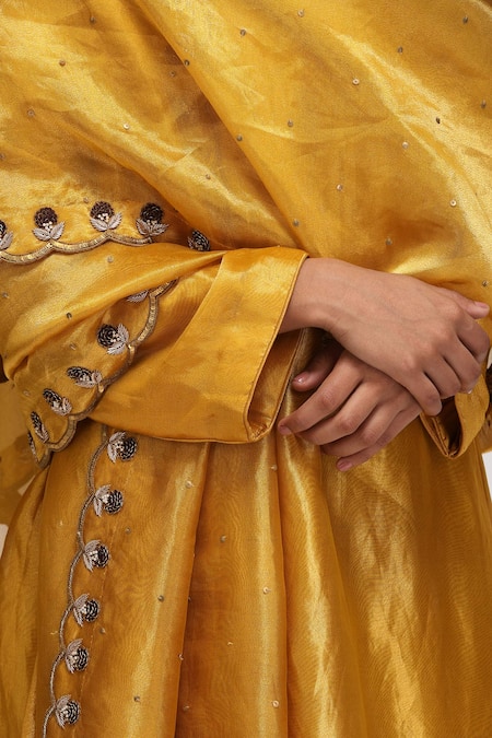 Buy_Mimamsaa_Mustard Tissue, Silk, Satin Embroidery, Sequins Round Punya Yellow Kurta Set 