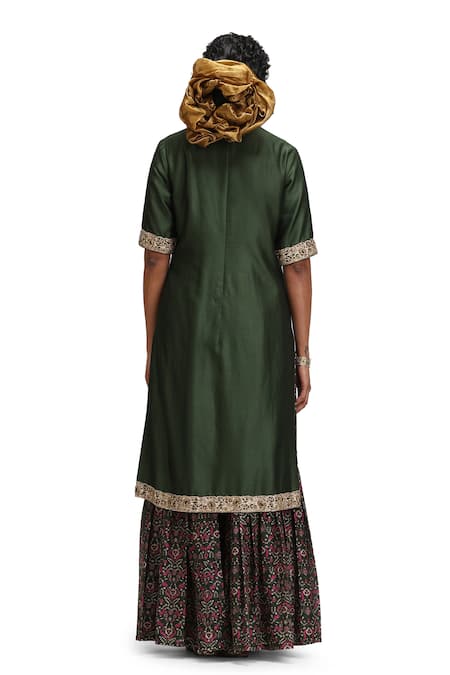 Mimamsaa_Green Organza Embroidery, Sequins Ananta Forest Silk Kurta Set With Dupatta _Online_at_Aza_Fashions