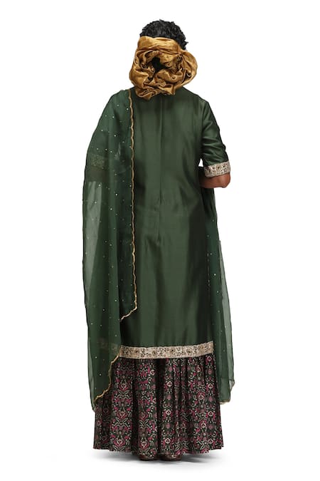 Shop_Mimamsaa_Green Organza Embroidery, Sequins Ananta Forest Silk Kurta Set With Dupatta _Online_at_Aza_Fashions