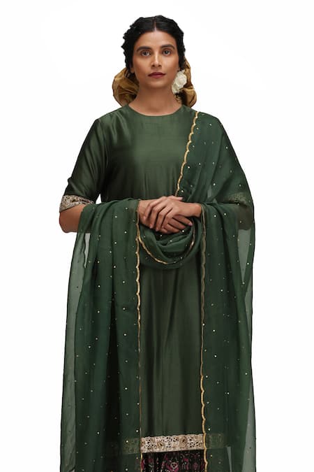 Mimamsaa_Green Organza Embroidery, Sequins Ananta Forest Silk Kurta Set With Dupatta _at_Aza_Fashions