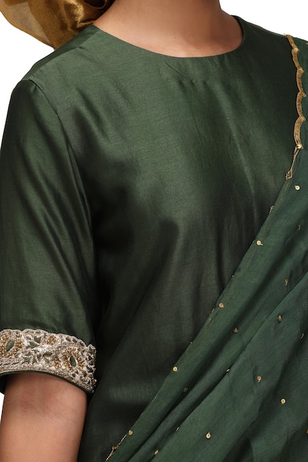 Buy_Mimamsaa_Green Organza Embroidery, Sequins Ananta Forest Silk Kurta Set With Dupatta 