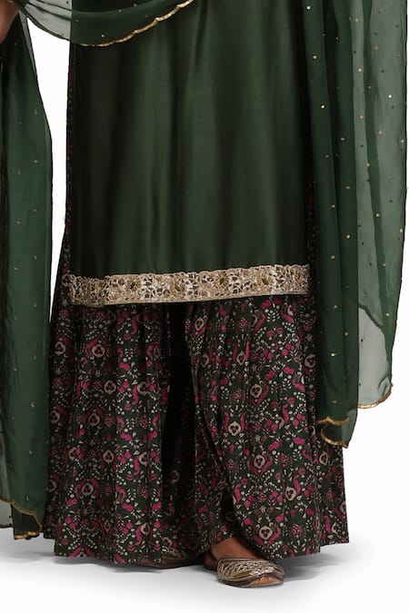 Shop_Mimamsaa_Green Organza Embroidery, Sequins Ananta Forest Silk Kurta Set With Dupatta 