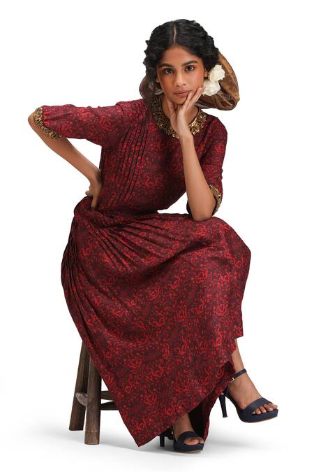 Shop_Mimamsaa_Maroon Embroidery Round Neck Pushti Jumpsuit _Online_at_Aza_Fashions