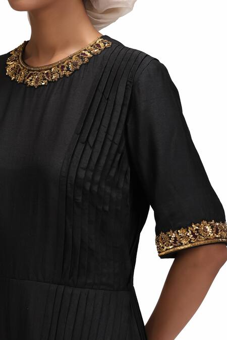 Shop_Mimamsaa_Black Embroidery Round Neck Suvrta Munga Silk Jumpsuit _Online_at_Aza_Fashions