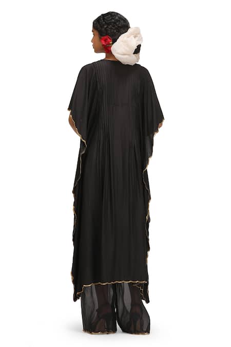 Mimamsaa Chandika Black Munga Silk Kaftan & Pant Set 