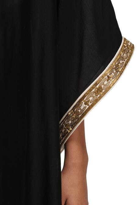 Buy_Mimamsaa_Black Silk Embroidery V-neck Subha Kaftan And Pant Set _Online_at_Aza_Fashions