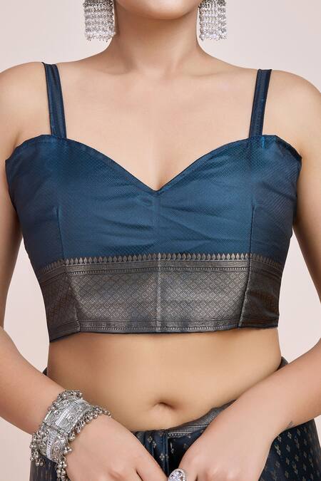 Buy_Naintara Bajaj_Blue Brocade, Silk Sweetheart Neck Woven Zari Banarasi Saree 