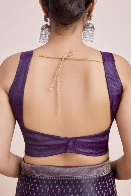 Naintara Bajaj_Purple Brocade, Silk Zari V-neck Woven Banarasi Saree And Blouse _Online_at_Aza_Fashions