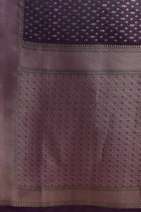 Naintara Bajaj_Purple Brocade, Silk Zari V-neck Woven Banarasi Saree And Blouse _at_Aza_Fashions