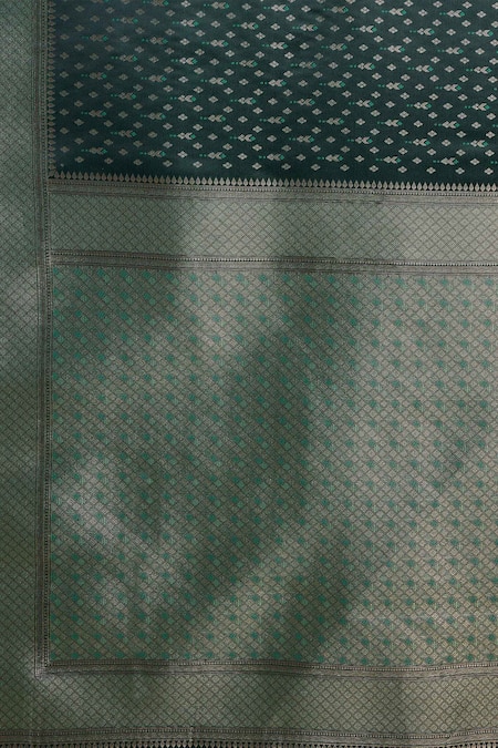 Naintara Bajaj_Green Silk Zari V-neck Banarasi Saree Set _at_Aza_Fashions