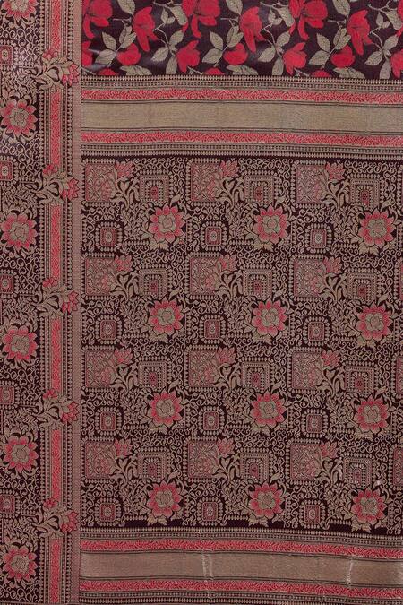 Buy Naintara Bajaj Maroon Brocade, Silk Round Neck Woven Zari Banarasi Saree Set Buy_Naintara Bajaj_Maroon Brocade, Silk Round Neck Woven Zari Banarasi Saree Set