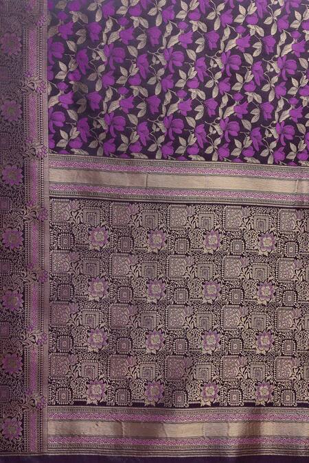 Shop_Naintara Bajaj_Purple Brocade, Silk Zari Sweetheart Neck Woven Banarasi Saree _Online_at_Aza_Fashions