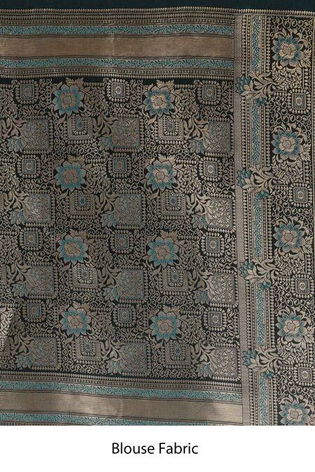 Naintara Bajaj Blue Brocade, Silk Zari Halter Neck Woven Banarasi Saree And Blouse Set at Aza Fashions Naintara Bajaj_Blue Brocade, Silk Zari Halter Neck Woven Banarasi Saree And Blouse Set_at_Aza_Fashions