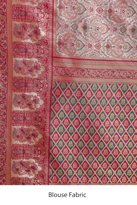 Shop_Samyukta Singhania_Maroon Silk Zari Round Neck Woven Saree Set 