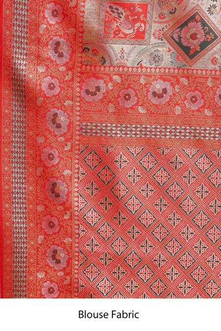 Shop Samyukta Singhania Red Silk Round Neck Woven Zari Saree Set Shop_Samyukta Singhania_Red Silk Round Neck Woven Zari Saree Set