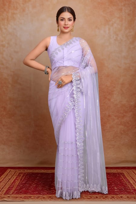 Samyukta Singhania Lavender Net Sequins Work Saree Set 