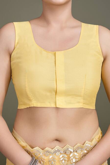 Buy Samyukta Singhania Yellow Net Sequins Round Neck Work Saree Set Online at Aza Fashions Buy_Samyukta Singhania_Yellow Net Sequins Round Neck Work Saree Set_Online_at_Aza_Fashions