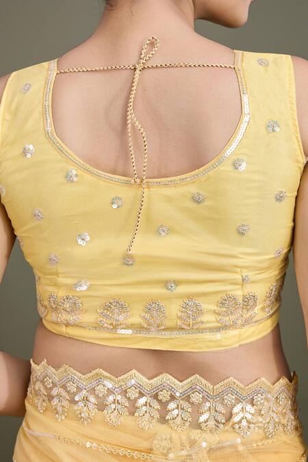 Shop Samyukta Singhania Yellow Net Sequins Round Neck Work Saree Set Online at Aza Fashions Shop_Samyukta Singhania_Yellow Net Sequins Round Neck Work Saree Set_Online_at_Aza_Fashions