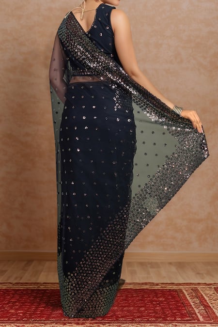 Samyukta Singhania Black Sequins Work Net Saree Set