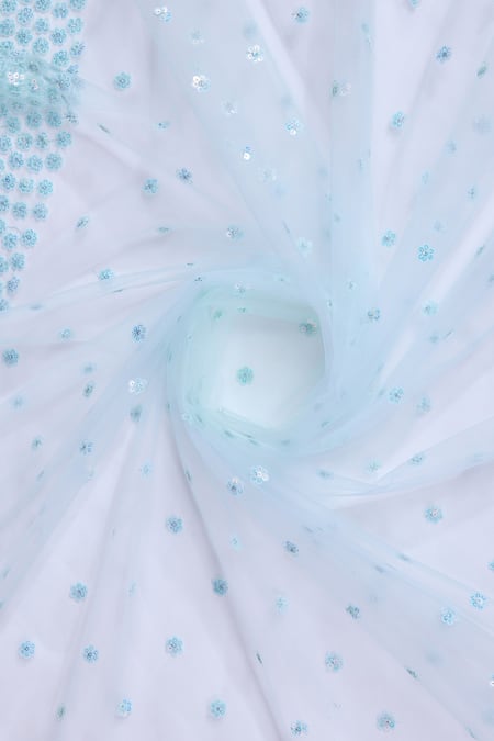 Buy_Samyukta Singhania_Blue Net Sequins Round Neck Work Saree Set _Online_at_Aza_Fashions