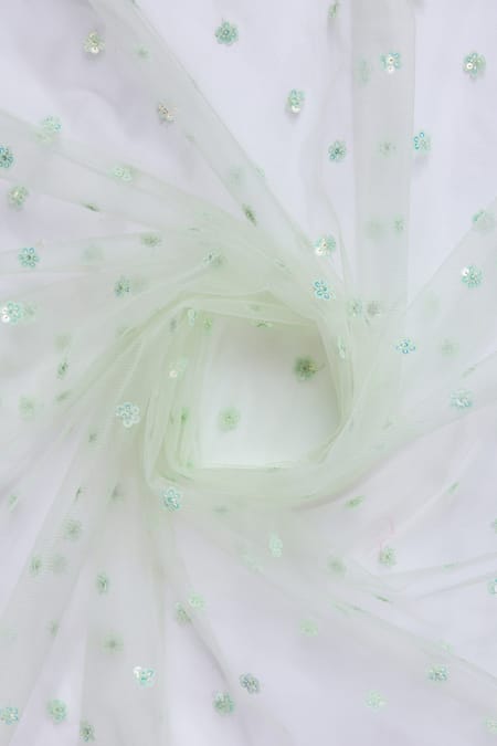 Samyukta Singhania_Green Net Sequins Round Neck Work Saree Set _Online_at_Aza_Fashions