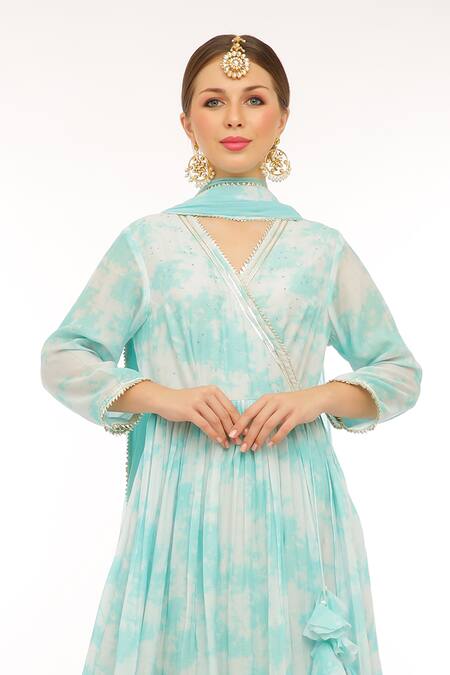 Buy Preevin Blue Cotton, Silk, Net, Tulle V-neck Ice Anarkali Set With Dupatta Online at Aza Fashions Buy_Preevin_Blue Cotton, Silk, Net, Tulle V-neck Ice Anarkali Set With Dupatta _Online_at_Aza_Fashions