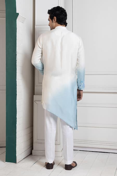 Smriti By Anju Agarwal_White Linen, Satin, Cotton Embroidery Nehru Jacket Set _Online_at_Aza_Fashions