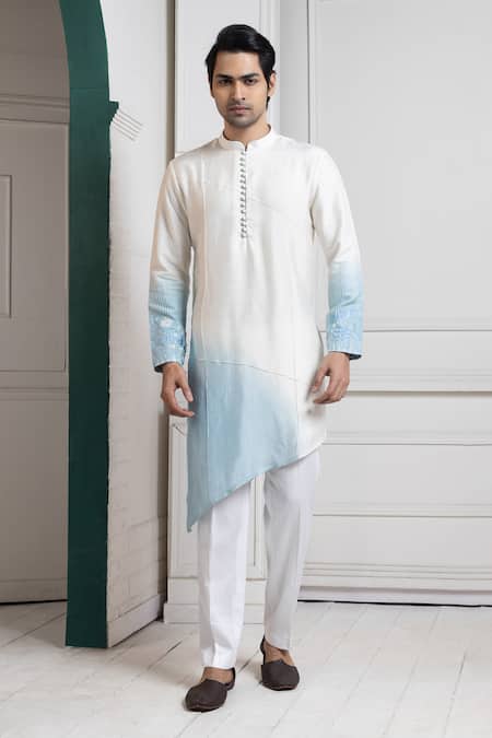 Buy_Smriti By Anju Agarwal_White Linen, Satin, Cotton Embroidery Nehru Jacket Set _Online_at_Aza_Fashions