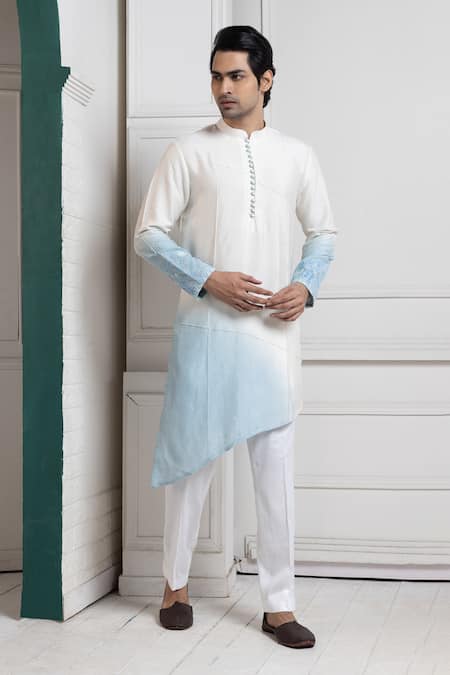 Shop_Smriti By Anju Agarwal_White Linen, Satin, Cotton Embroidery Nehru Jacket Set _Online_at_Aza_Fashions