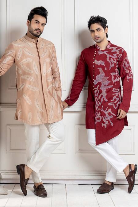 Shop Smriti By Anju Agarwal Red Handloom , Embroidery Kurta Set Online at Aza Fashions Shop_Smriti By Anju Agarwal_Red Handloom , Embroidery Kurta Set _Online_at_Aza_Fashions