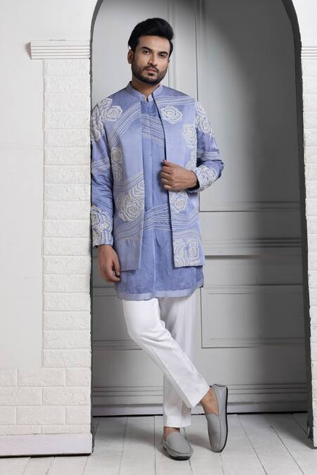 Buy Smriti By Anju Agarwal Blue Linen, Satin Embroidery Nehru Jacket Online at Aza Fashions Buy_Smriti By Anju Agarwal_Blue Linen, Satin Embroidery Nehru Jacket _Online_at_Aza_Fashions