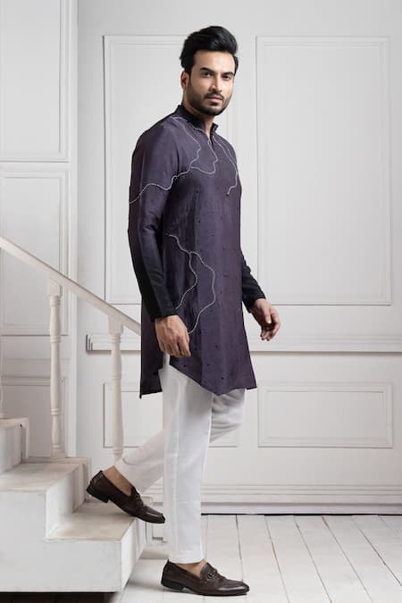 Smriti By Anju Agarwal Navy Bamboo, Cotton Beads Blue Embroidered Kurta Set Online at Aza Fashions Smriti By Anju Agarwal_Navy Bamboo, Cotton Beads Blue Embroidered Kurta Set _Online_at_Aza_Fashions