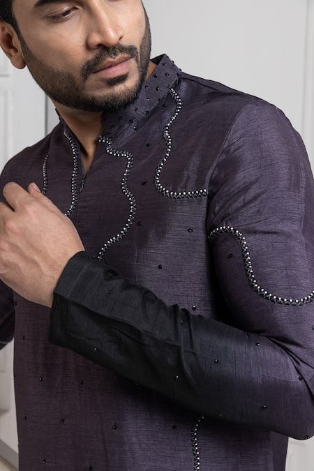 Shop Smriti By Anju Agarwal Navy Bamboo, Cotton Beads Blue Embroidered Kurta Set Online at Aza Fashions Shop_Smriti By Anju Agarwal_Navy Bamboo, Cotton Beads Blue Embroidered Kurta Set _Online_at_Aza_Fashions