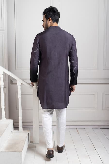 Shop Smriti By Anju Agarwal Navy Bamboo, Cotton Beads Blue Embroidered Kurta Set at Aza Fashions Shop_Smriti By Anju Agarwal_Navy Bamboo, Cotton Beads Blue Embroidered Kurta Set _at_Aza_Fashions