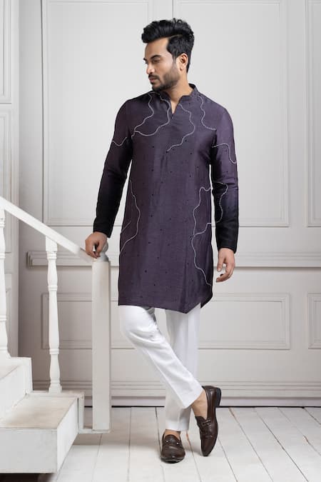 Smriti By Anju Agarwal Navy Bamboo, Cotton Beads Blue Embroidered Kurta Set at Aza Fashions Smriti By Anju Agarwal_Navy Bamboo, Cotton Beads Blue Embroidered Kurta Set _at_Aza_Fashions