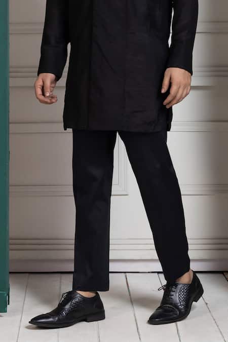 Smriti By Anju Agarwal_Black Silk, Cotton Embroidery Kurta Set _Online_at_Aza_Fashions