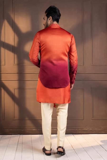 Smriti By Anju Agarwal Embroidered Orange Nehru Jacket 